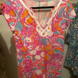 Lilly Pulitzer pink and orange short sleeve dress.